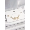 925 Ayar Çivi Gümüş Pirinç Gold Renk Zirkon Taşlı Kelebek Model Kadın Küpe Seti