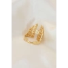 Ayarlamalı Gold Renk Metal Zirkon Taşlı Piramit Yüzük