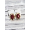 Bordo Renk Oval Vintage Pirinç Kadın Küpe