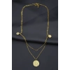 Çelik Gold Renk Desenli Oval Model Çift Zincir Tasarımlı Kadın Kolye