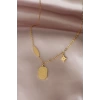 Çelik Gold Renk Gökyüzü Tasarımlı Zirkon Taşlı Kadın Kolye