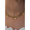 Çelik Gold Renk Kalın Zincir Model Kalp Figür Kadın Kolye