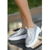 Freya Gri Cilt Bağcıklı Spor Ayakkabı