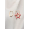 Fuşya Çizgili Gold Çelik Yıldız Küpe