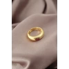 Gold Renk Metal Kırmızı Taşlı Bombeli Kadın Yüzük