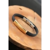 Gold Renk Metal Tasarım Siyah Renk Silikon Erkek Bileklik