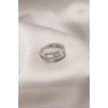 Gümüş Renk Metal Dikdörtgen Tasarımlı Kadın Yüzük