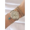 Gümüş Renk Metal Zirkon Taşlı Saat ve Bileklik Kombini