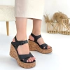 Kenja Siyah Cilt Dolgu Topuk Sandalet