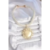 Kırık Beyaz Halat Model Gold Renk Güneş Figürlü Pirinç Kolye