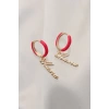 Kırmızı Mama (anne) Yazılı Çelik Küpe
