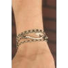 Krem Renk Çizgi Desenli Metal Kancalı Erkek Bileklik