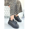 Leope Siyah Cilt Bağcıklı Spor Ayakkabı