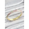 Mineli Gold Renk Pirinç Pembe Çiçek Desenli Kadın Kelepçe
