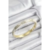 Mineli Pirinç Beyaz Ve Gri Sarmal Motifli Gold Renk Kadın Kelepçe