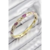 Mineli Pirinç Çiçek Motifli Gold Renk Kadın Kelepçe