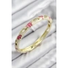 Mineli Pirinç Çiçek Motifli Gold Renk Kadın Kelepçe