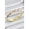 Mineli Pirinç Gold Renk Beyaz ve Pembe Geometrik Desenli Kadın Kelepçe