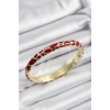 Mineli Pirinç Kırmızı Petek Motifli Gold Renk Kadın Kelepçe
