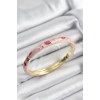 Mineli Pirinç Kırmızı ve Pembe Yaprak Motifli Gold Renk Kadın Kelepçe