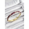 Mineli Pirinç Pembe Ve Fuşya Çiçek Motifli Gold Renk Kadın Kelepçe