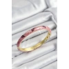 Mineli Pirinç Pembe Ve Fuşya Yaprak Motifli Gold Renk Kadın Kelepçe