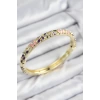 Mineli Pirinç Zirkon Taşlı Pembe Mor Çiçek Motifli Gold Kadın Kelepçe