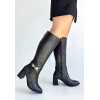 Mooni Siyah Cilt Topuklu Çizme