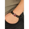 Osmanlı Tuğralı Kırmızı Metal Aksesuarlı Siyah Oniks Doğal Taş Erkek Bileklik