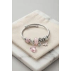 Pembe Kristal Kalp Charmlı Gümüş Renk Bileklik