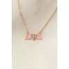 Pembe Mineli Kanat Taşlı Kalp Kolye