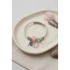 Pembe Papatya Charmlı Gümüş Renk Bileklik