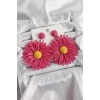 Pembe Papatya Figürlü Hasır Örgü Model Gold Renk Kadın Küpe