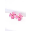 Pembe Renk Taşlı Çiçek Küpe