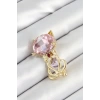 Pembe Zirkon Taşlı Kap Detaylı Kedi Figürlü Gold Renk Kadın Broş
