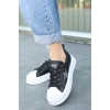 Piata Siyah Cilt Beyaz Tabanlı Bağcıklı Spor Ayakkabı