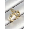 Pirinç Beş Taş Trend Figür Zirkon Taşlı Gold Renk Ayarlanabilir Kadın Yüzük