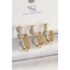 Pirinç Gold Renk 3Lü Halka Model Gümüş Zirkon Taş Detaylı Kadın Kombin Küpe