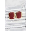 Pirinç Gold Renk Bordo Plaka Vintage Kadın Küpe