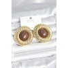 Pirinç Gold Renk Kahverengi Boncuklu Vintage Kadın Küpe