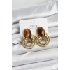 Pirinç Gold Renk Kahverengi Taşlı Vintage Kadın Küpe
