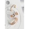 Pirinç Gold Renk Kare Model Zirkon Taşlı 3Lü Model Kadın Kıkırdak Küpe