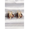 Pirinç Gold Renk Leopar Desen 3D Daire Model Kadın Küpe
