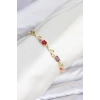 Pirinç Gold Renk Mix Renk Zirkon Taşlı Çiçek Model Kadın Bileklik