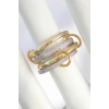 Pirinç Gold Renk Zirkon Taşlı Halka Detaylı Kadın Yüzük