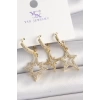Pirinç Gold Renk Zirkon Taşlı Yıldız Model 3Lü Kadın Kombin Küpe