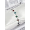 Pirinç Gümüş Renk Karışık Renk Kalp Zirkon Taşlı Kadın Bileklik