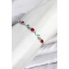 Pirinç Gümüş Renk Kırmızı Zirkon Taşlı Çiçek Model Kadın Bileklik