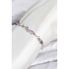 Pirinç Gümüş Renk Pembe ve Mor Zirkon Taşlı Çiçek Model Kadın Bileklik