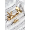 Pirinç İstiridye Ve Deniz Yıldızı Model Gold Renk Bileklik Yüzük Set